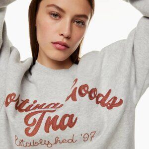 Tna Aritzia Cozy Fleece Boyfriend Grey Crewneck Sweatshirt Size XS